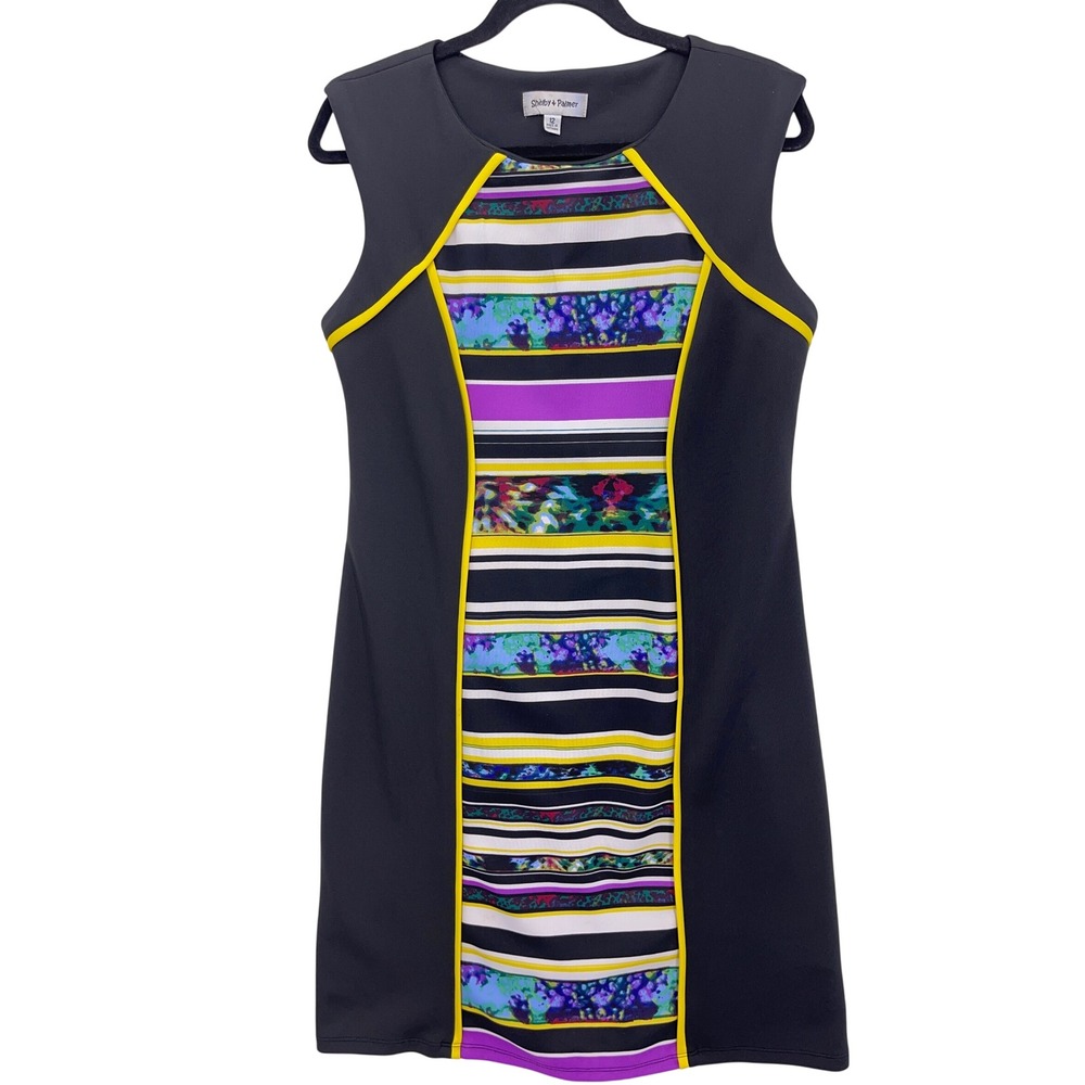 Shelby & Palmer Black Striped Piping Sleeveless Sheath Dress 12